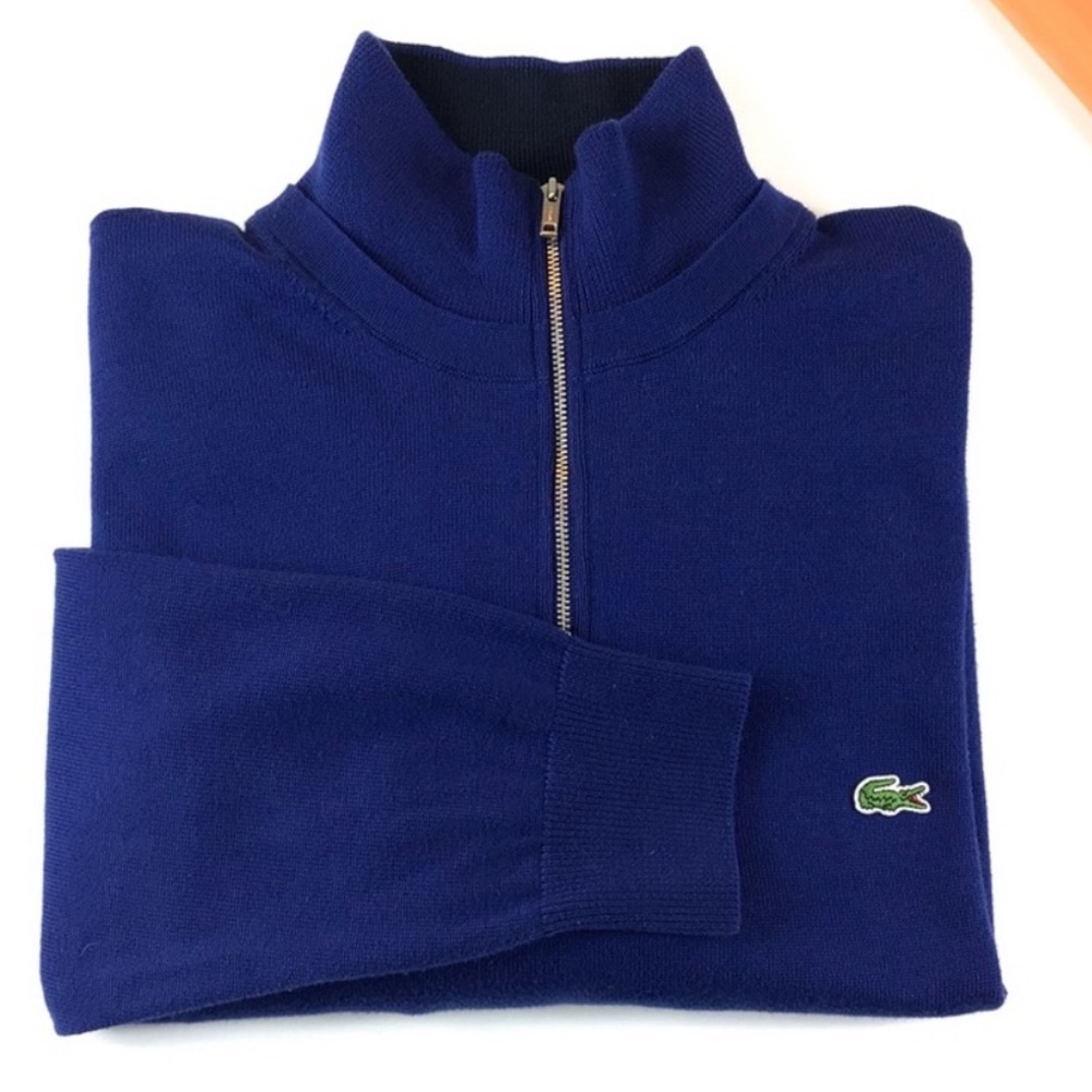Lacoste 1/4 Zip Standup Collar Sweater-Blue-size 7